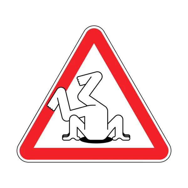 Attention head in sand. Warning red road sign. Caution Hiding fr — Stock Vector