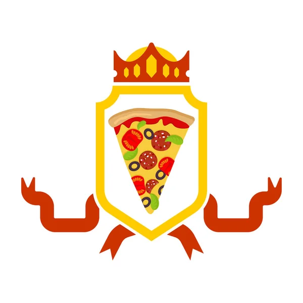 Koninklijke pizza met kroon embleem. Schild met slice pizza — Stockvector