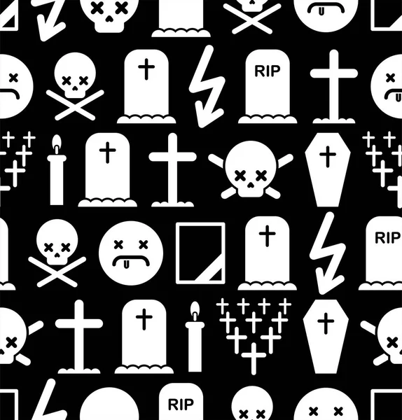 死のパターンはシームレスです。墓石とクロス背景。墓地 — ストックベクタ