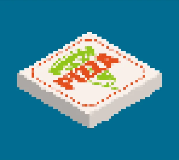 Pizza box pixel art. Fast food 8 bit Vector old — Stock Vector