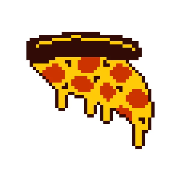 Rebanada de pizza pixel art. Dibujos animados comida rápida 8 bit — Archivo Imágenes Vectoriales