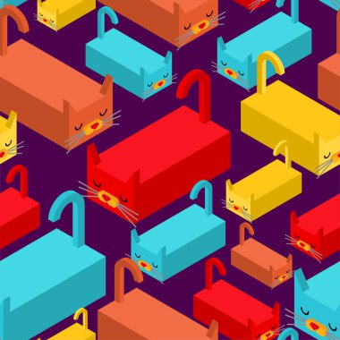 Izometrik Kedi deseni sorunsuz. Geometrik evcil hayvan arka planı. 3d Ani