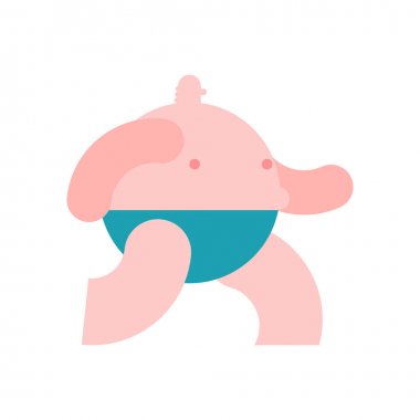 Yağ izole çalışır. Vektör çalışan şişman adam 