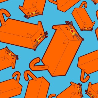 Izometrik Kedi deseni sorunsuz. Geometrik evcil hayvan arka planı. 3d Ani