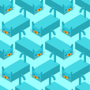 Izometrik Kedi deseni sorunsuz. Geometrik evcil hayvan arka planı. 3d Ani