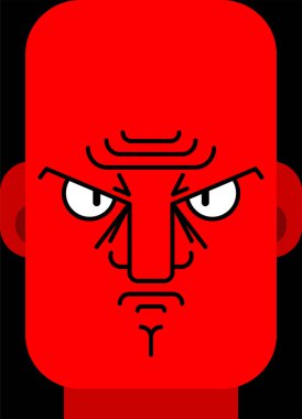 Kızgın yüz kırmızı. Şeytani duygular. Memnun olmayan kafa