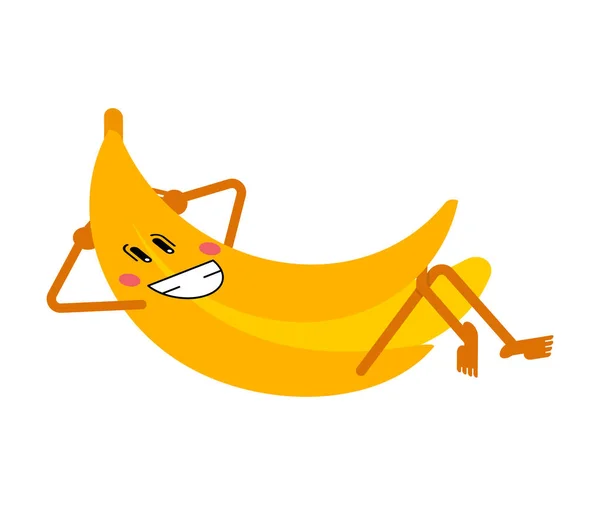 Banana felice. frutta dei cartoni animati giace a riposo. Illustrazione vettoriale — Vettoriale Stock