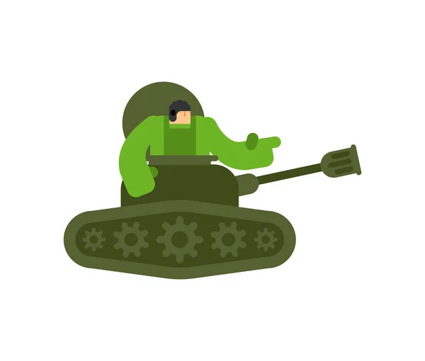 Karikatür tankı ve asker. Çocuk askeri. Vektör çizimi — Stok Vektör