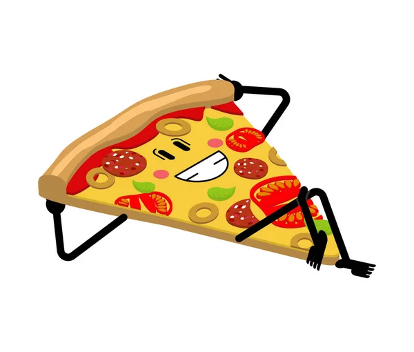 Happy Slice pizza. cartoon food. Vector illustration — Stok Vektör