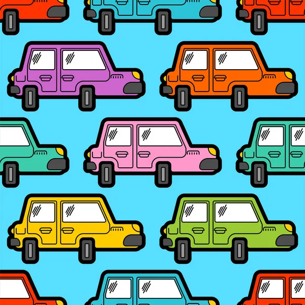 Patrón de coche de dibujos animados sin costura. Máquina Fondo estilo Childrens — Vector de stock