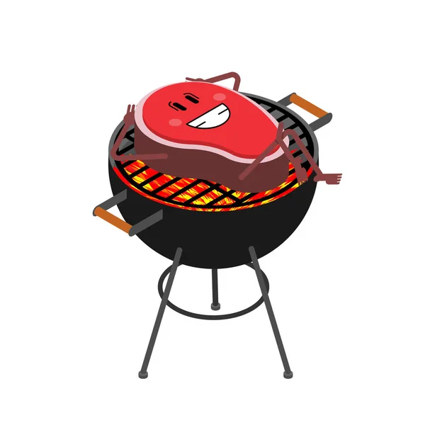 Steak heureux sur Grillé. morceau de viande de dessin animé. Illustration vectorielle — Image vectorielle