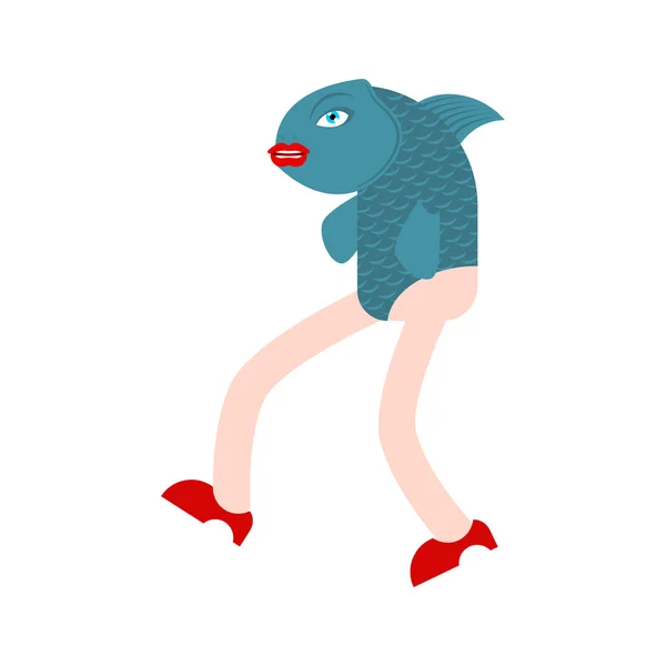 Fische mit Beinen. Meerjungfrau umgekehrt. Fischkopf Frauenbeine — Stockvektor