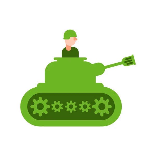 Cartoon tank and trooper. Childrens soldier. Vector illustration — Stock Vector