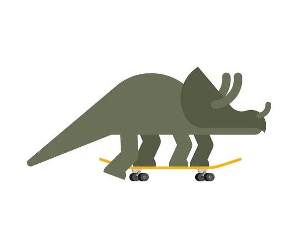 Triceratops di skateboard. Dino Skateboarder. Kadal prasejarah - Stok Vektor