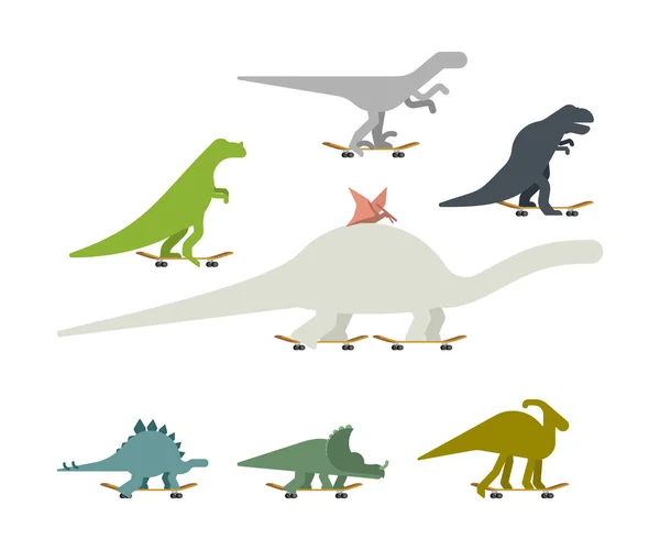 Kaykay setinde Dino. Dinozor Kaykaycısı. Tarih öncesi lizar — Stok Vektör