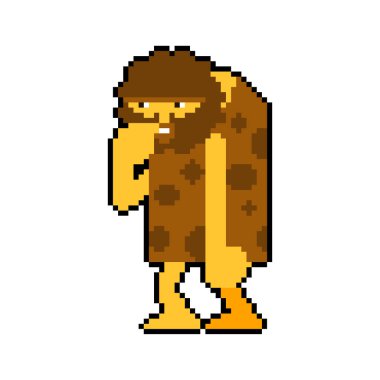 Tarih öncesi adam piksel sanat izole. Caveman 8 bit. Antik adam  