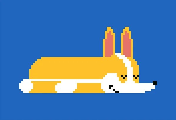 Arte píxel dormido Corgi. pequeño perro dormido de dibujos animados 8 bit. lindo p — Vector de stock