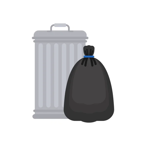 Trashcan en vuilniszak. Prullenbak en zwarte zak. vuilnisbak — Stockvector