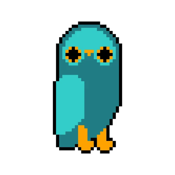 Búho pixel art. Búho águila de 8 bits. Pájaro pixelado — Vector de stock