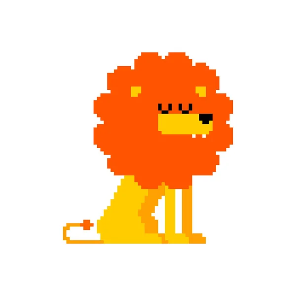 Lion pixel art. Cute Leo 8 bit Vector illustration — Stock Vector