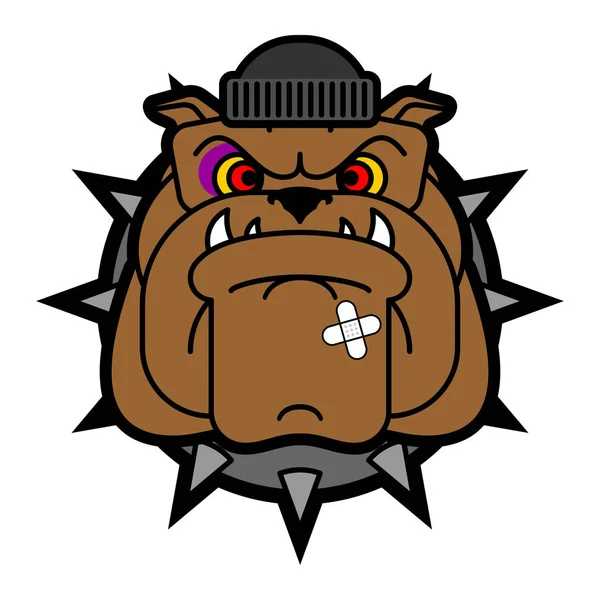 Cara de perro Hooligan. Bully cabeza bulldog. mascota rufián. Vector illus — Archivo Imágenes Vectoriales