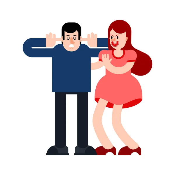 Woman screaming at man. Man covered his ears and closed his eyes — Stock Vector