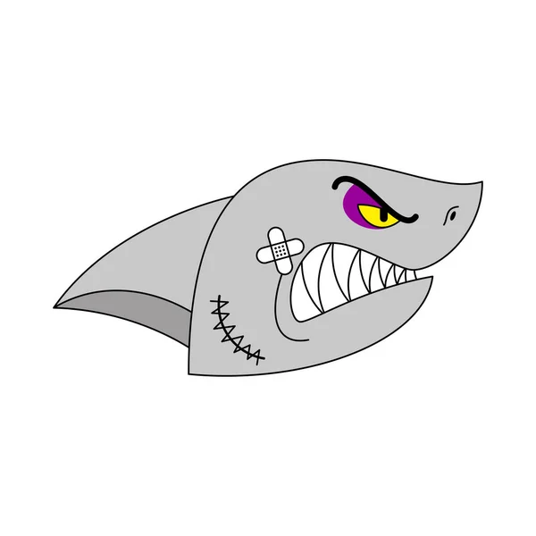 Twarz Hooligan Shark. Bully drapieżnik wody. Ruffian duże duma — Wektor stockowy
