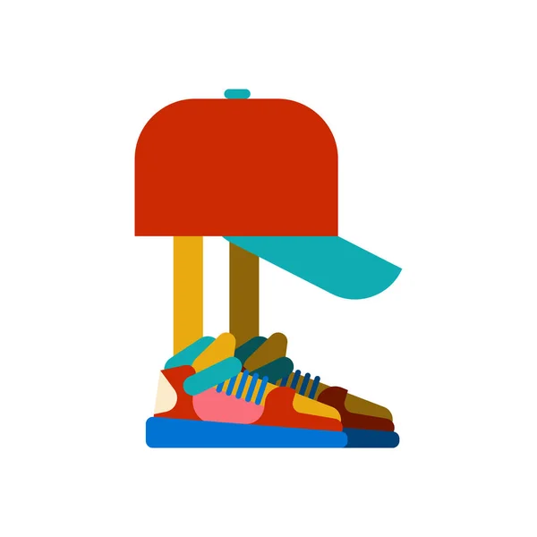 Cap in sneakers. Baseball cap with legs. urban street style — Stock Vector