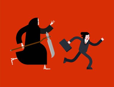 Businessman run away from death. grim Reaper is running after Bo vector Businessman run away from death. grim Reaper is running after Bo vector