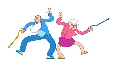 Yaşlı insanlar dans eder. Büyükbaba ve büyükanne dansçılar vardır 