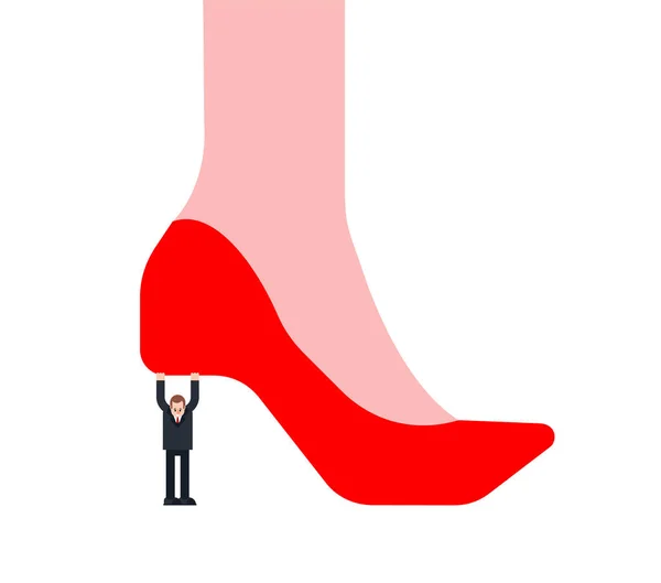 Henpecked homme Holding femme chaussure. illustration vectorielle — Image vectorielle