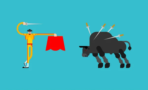 Matador y toro. Torero y buey. Ilustración vector corrida de toros — Vector de stock