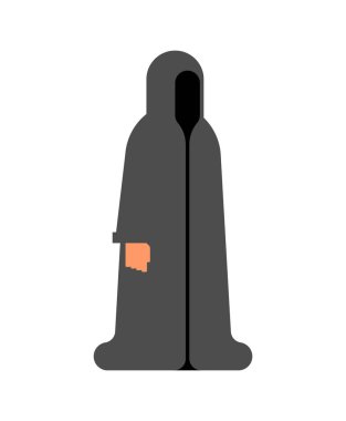 Siyah keşiş izole edilmiş. Kapüşonlu okültist. Manastır karikatürü. Keşiş 