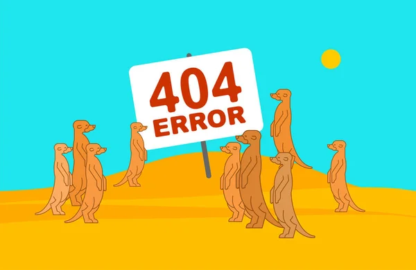 404 error page and Meerkats in desert. Meerkat family stand and — Stock Vector