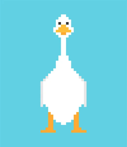 Arte de píxeles de ganso blanco. aves acuáticas domésticas pixeladas 8 bit. vecto — Vector de stock