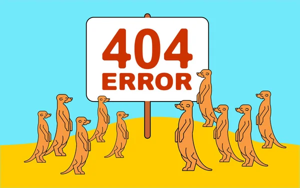 404 σελίδα σφάλματος και meerkats στην έρημο. Το περίπτερο της οικογένειας Meerkat και — Διανυσματικό Αρχείο