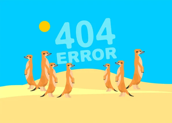 404 error page and Meerkats in desert. Meerkat family stand and — Stock Vector