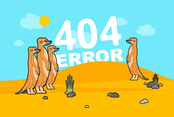 404 error page and Meerkats in desert. Meerkat family stand and — Stock Vector