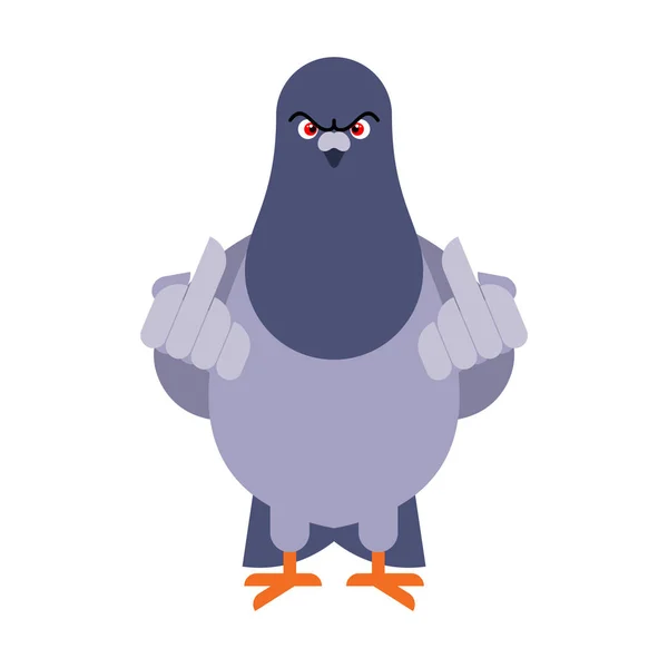 Paloma muestra mierda. Paloma enojada. Pájaro agresivo de la ciudad. vector illu — Vector de stock