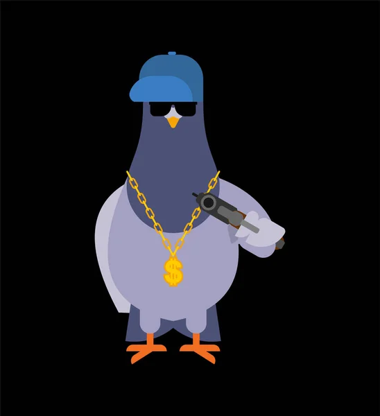 Gángster de palomas. Un pájaro genial. Pandillero SWAG. Paloma chico rapero — Vector de stock