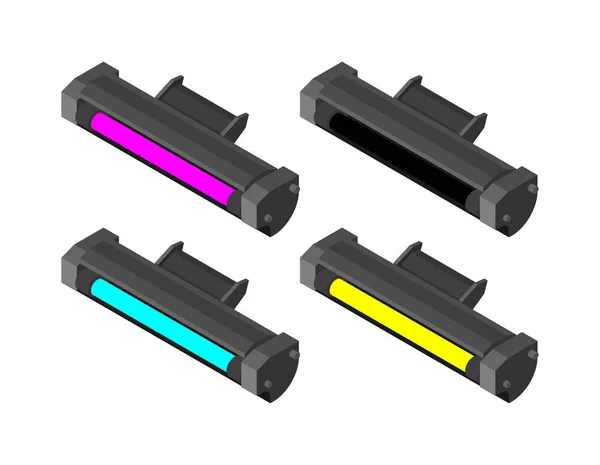 Kazeta s tonerem tiskárny CMYK nastavená. Azurová a purpurová. Žlutá a K — Stockový vektor