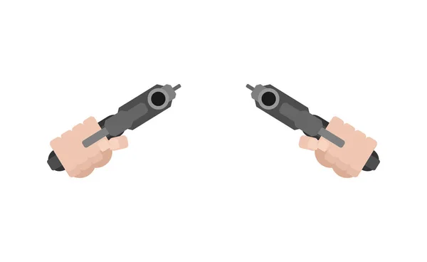 Due pistole e vista frontale della mano. pistola a pugno isolata. Vettore il — Vettoriale Stock
