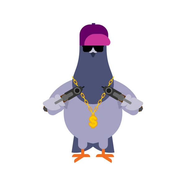 Gángster de palomas. Un pájaro genial. Pandillero SWAG. Paloma chico rapero — Vector de stock