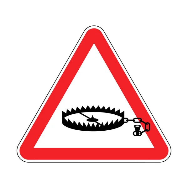 注意ベアトラップ。赤い道路標識を警告します。注意動物マント — ストックベクタ