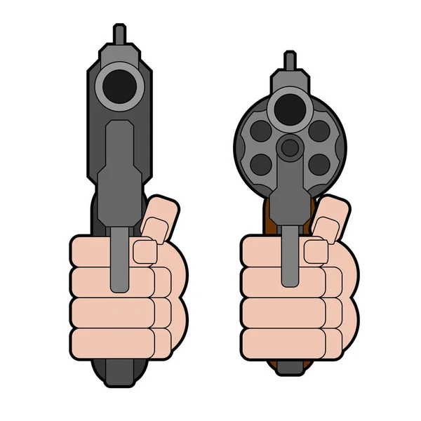 Revolver pistool vooraanzicht. Pistool in vuist geïsoleerd. Vector illustrati — Stockvector