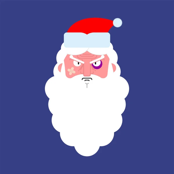 Hooligan enojado Santa cara. matón Claus. rufián abuelito de Navidad — Vector de stock