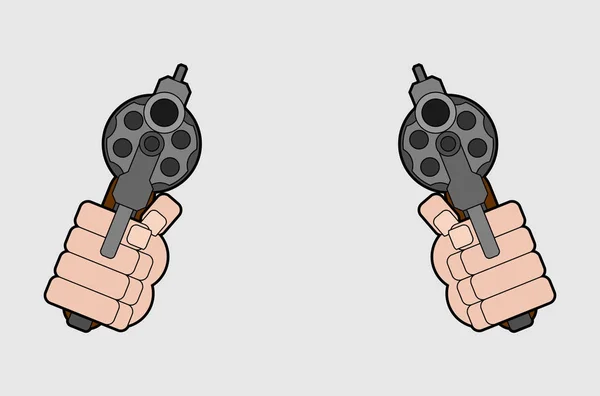 İki Revolver ön görüş. Yumrukta silah izole edilmiş. Vektör illustrati — Stok Vektör