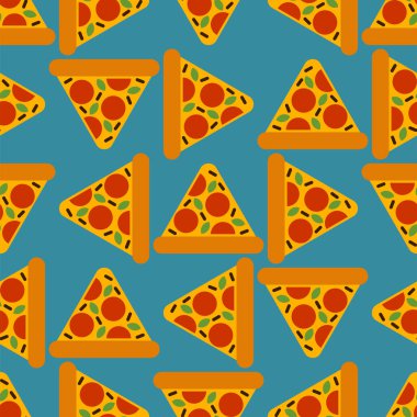 Pizza karikatür desen sorunsuz. Fast food arka plan. vektör tex