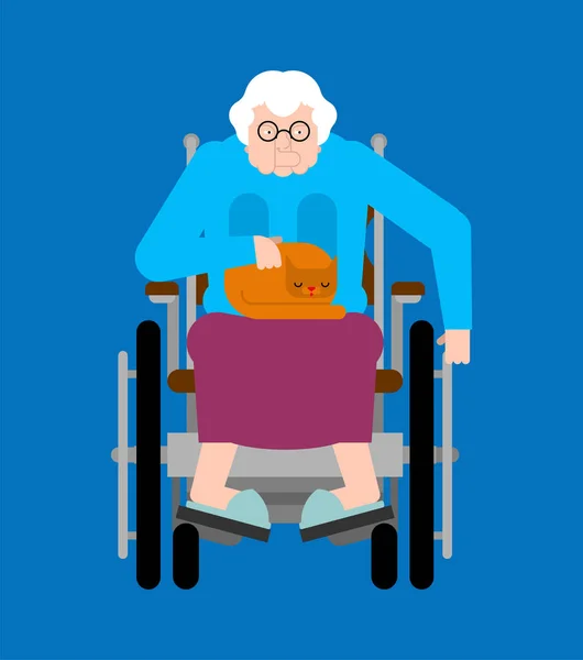 Avó em cadeira de rodas. Avó deficiente não pode andar — Vetor de Stock