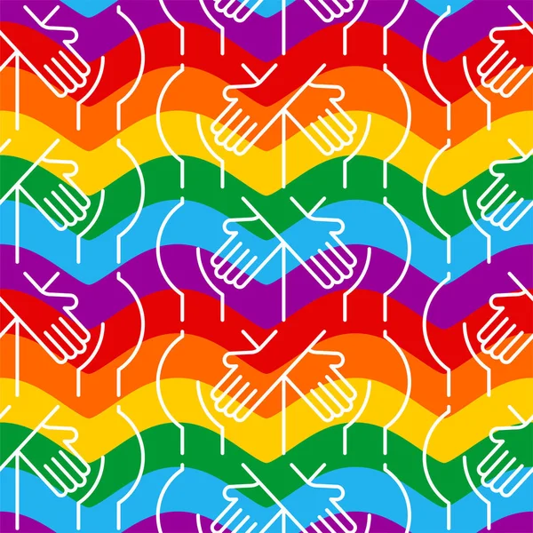 同性恋旗帜手拥抱ASS模式无缝。Lgbt彩虹持有每个 — 图库矢量图片